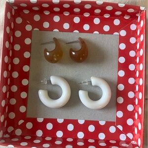 Set of White and Brown Hoop Earrings